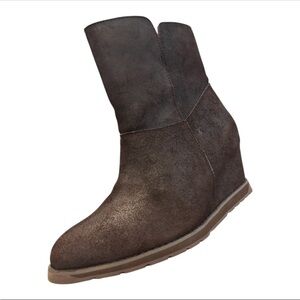 EMU Australia Brown Suede Wedge Ankle Boots with Faux Fur Lining Size 9